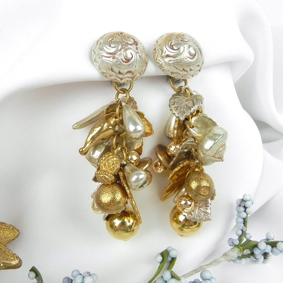 Dangling Gold & Silver Earrings | 80s Big Gold & Silver Earrings - Picture 2 of 8
